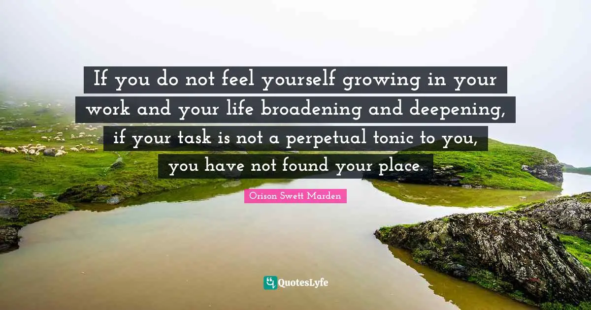 If you do not feel yourself growing in your work and your life broadening and deepening, if your task is not a perpetual tonic to you, you have not found your place.