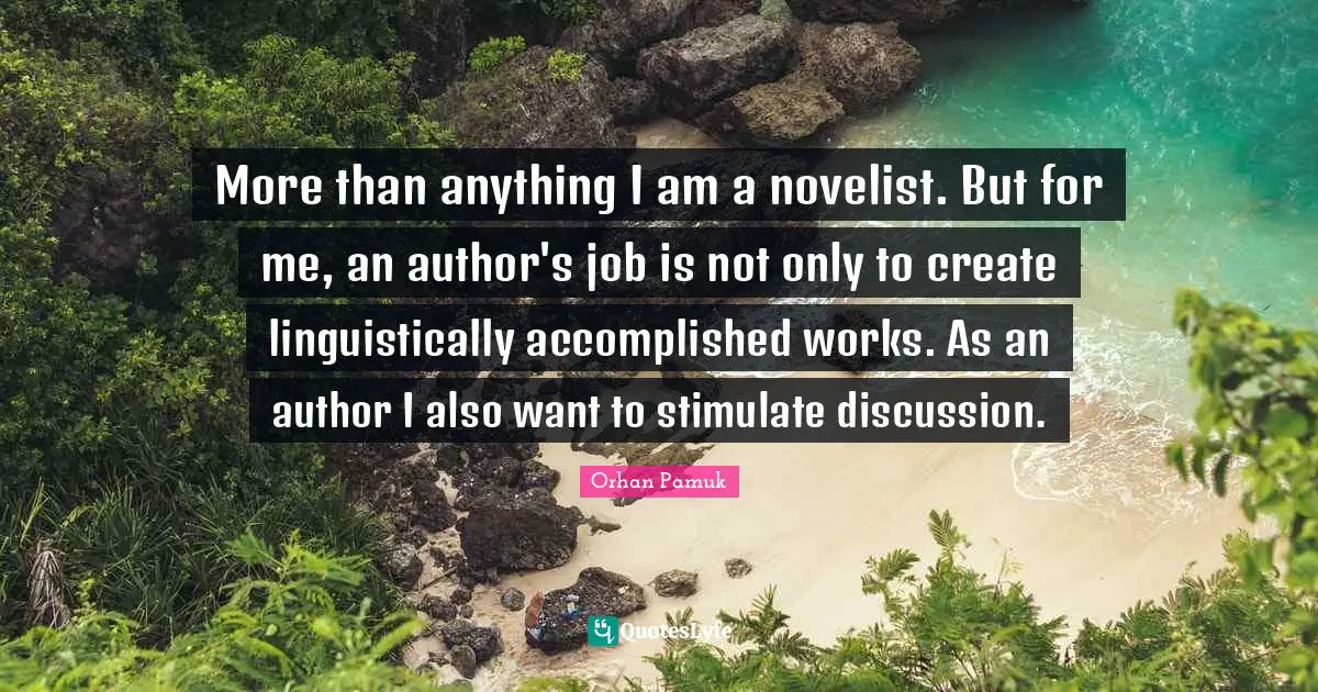 More than anything I am a novelist. But for me, an author's job is not only to create linguistically accomplished works. As an author I also want to stimulate discussion.