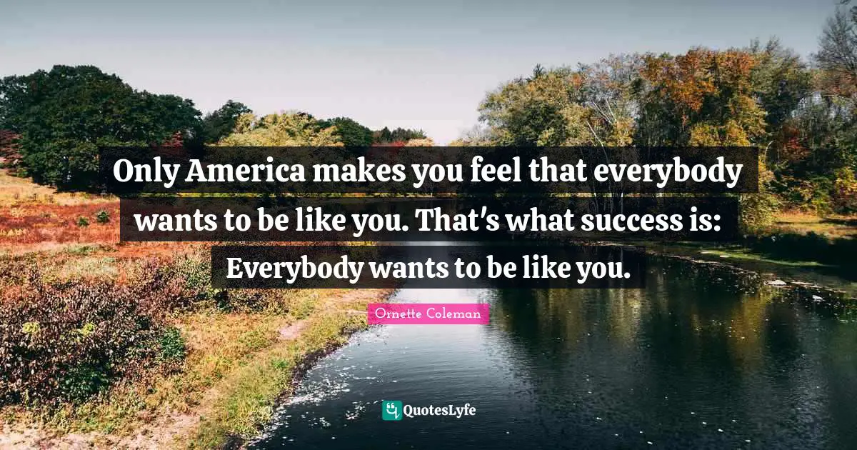 Only America makes you feel that everybody wants to be like you. That's what success is: Everybody wants to be like you.