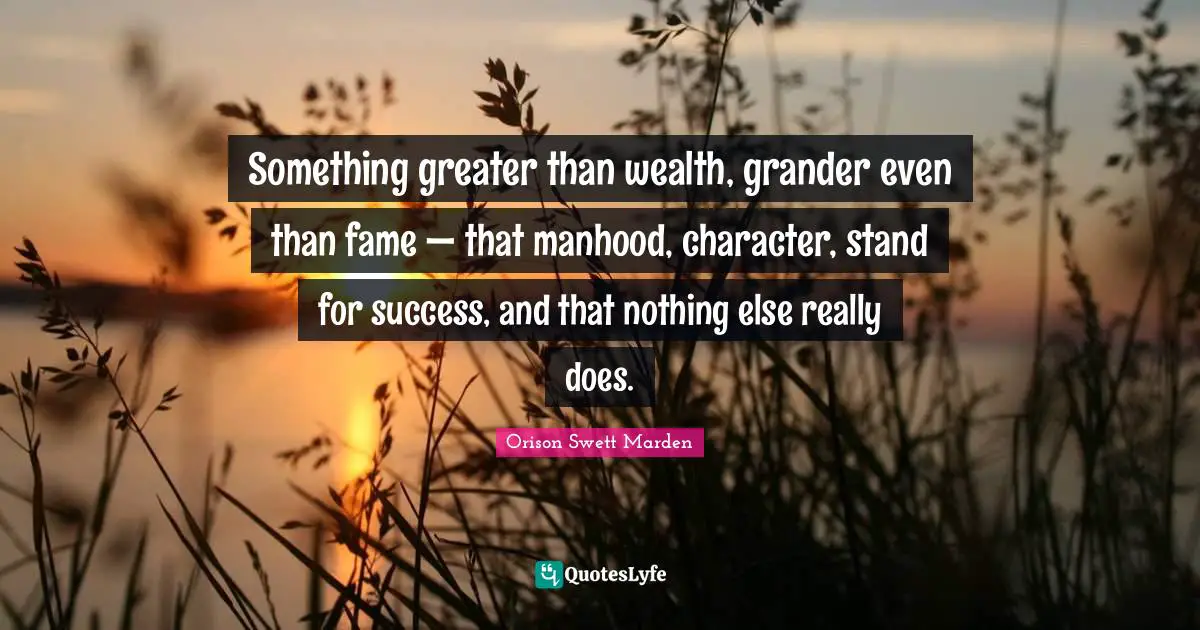 Something greater than wealth, grander even than fame — that manhood, character, stand for success, and that nothing else really does.