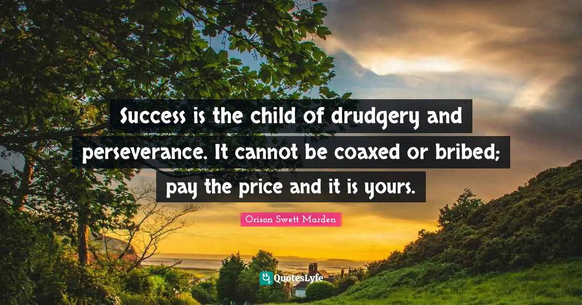 Pay The Price Quotes: "Success is the child of drudgery and perseverance. It cannot be coaxed or bribed; pay the price and it is yours."