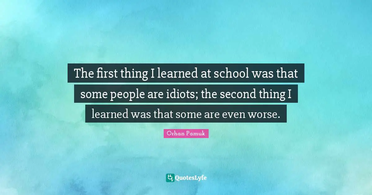 The first thing I learned at school was that some people are idiots; the second thing I learned was that some are even worse.