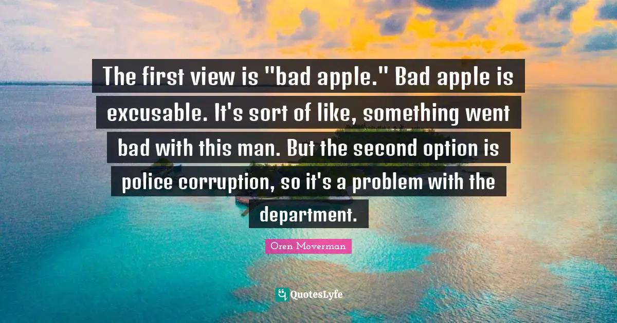 The first view is "bad apple." Bad apple is excusable. It's sort of like, something went bad with this man. But the second option is police corruption, so it's a problem with the department.