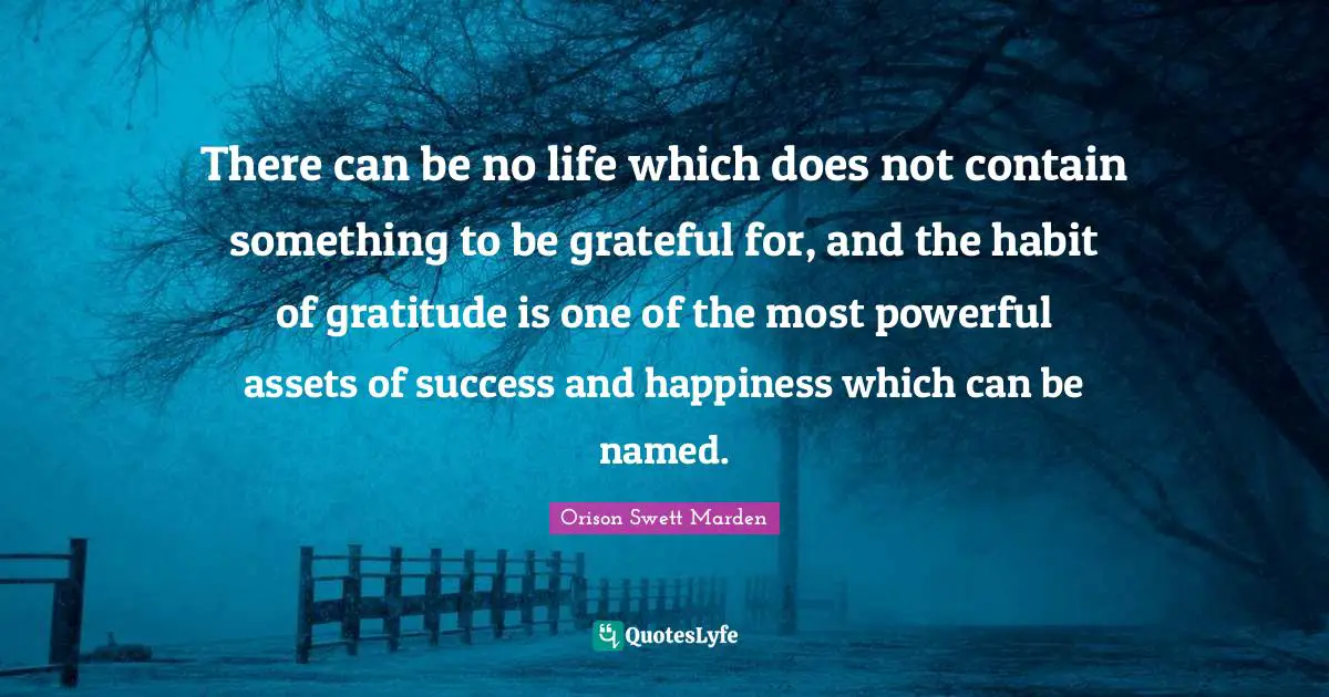 There can be no life which does not contain something to be grateful for, and the habit of gratitude is one of the most powerful assets of success and happiness which can be named.