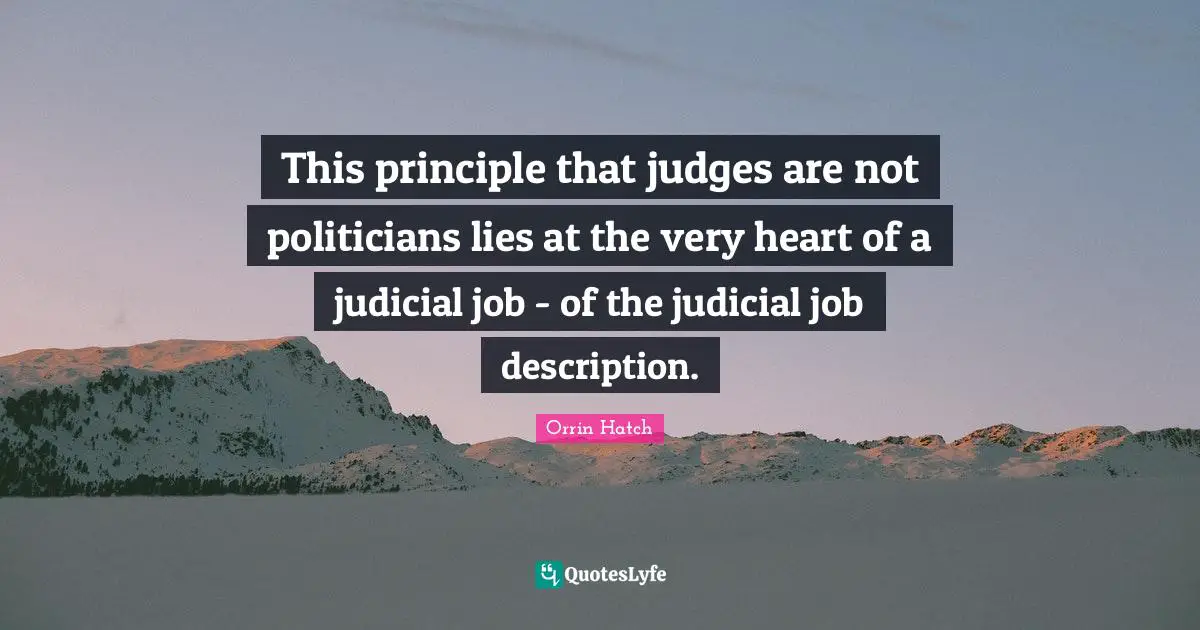 This principle that judges are not politicians lies at the very heart of a judicial job - of the judicial job description.