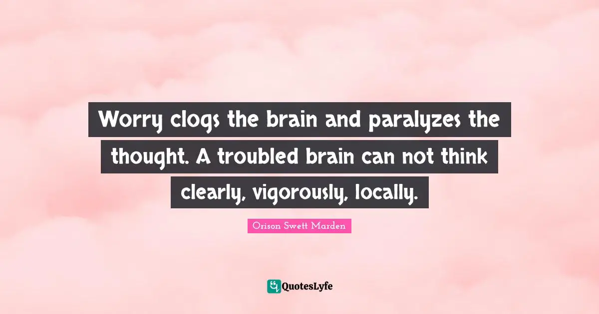 Can Not Quotes: "Worry clogs the brain and paralyzes the thought. A troubled brain can not think clearly, vigorously, locally."