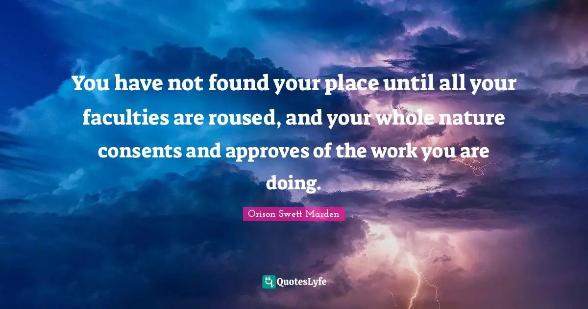 You have not found your place until all your faculties are roused, and your whole nature consents and approves of the work you are doing.