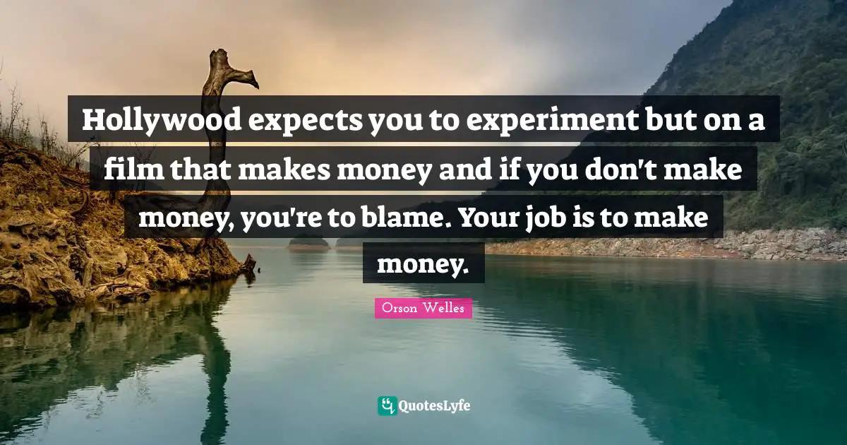 Hollywood expects you to experiment but on a film that makes money and if you don't make money, you're to blame. Your job is to make money.