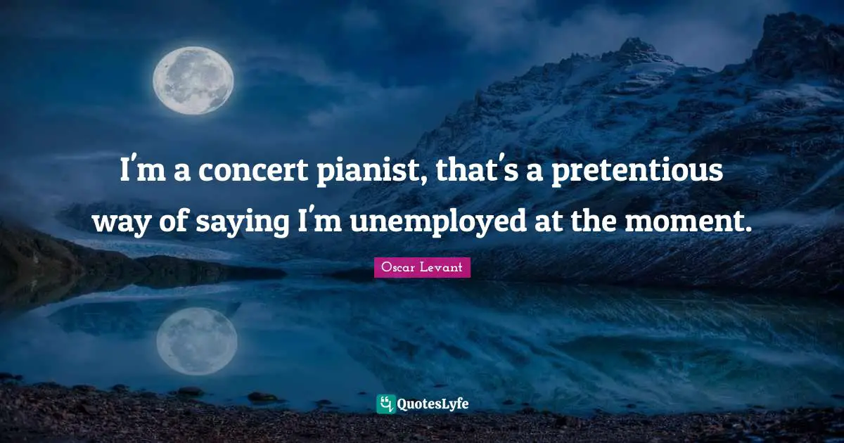 I'm a concert pianist, that's a pretentious way of saying I'm unemployed at the moment.