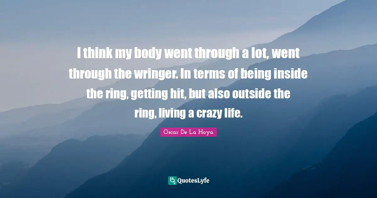 I think my body went through a lot, went through the wringer. In terms of being inside the ring, getting hit, but also outside the ring, living a crazy life.