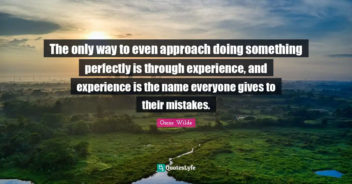 The only way to even approach doing something perfectly is through experience, and experience is the name everyone gives to their mistakes.