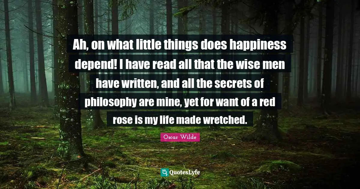 Ah, on what little things does happiness depend! I have read all that the wise men have written, and all the secrets of philosophy are mine, yet for want of a red rose is my life made wretched.