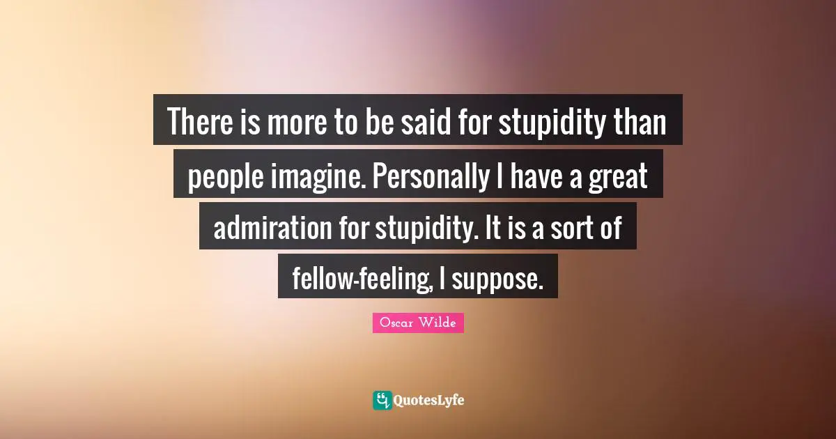 There is more to be said for stupidity than people imagine. Personally I have a great admiration for stupidity. It is a sort of fellow-feeling, I suppose.