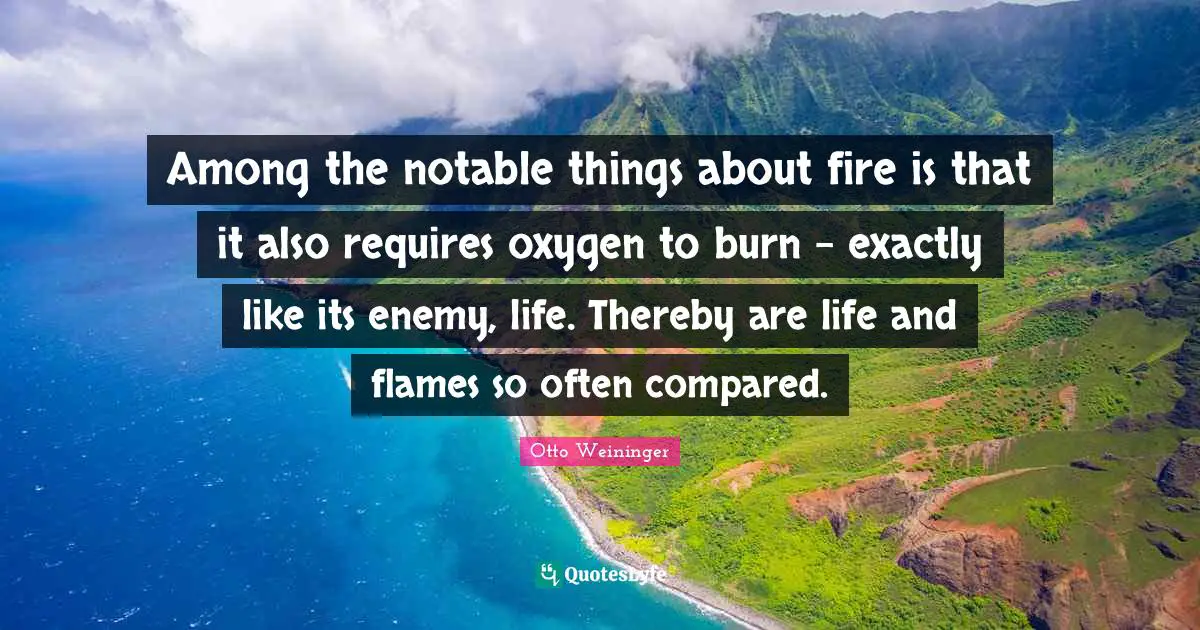 Notable Quotes: "Among the notable things about fire is that it also requires oxygen to burn - exactly like its enemy, life. Thereby are life and flames so often compared."