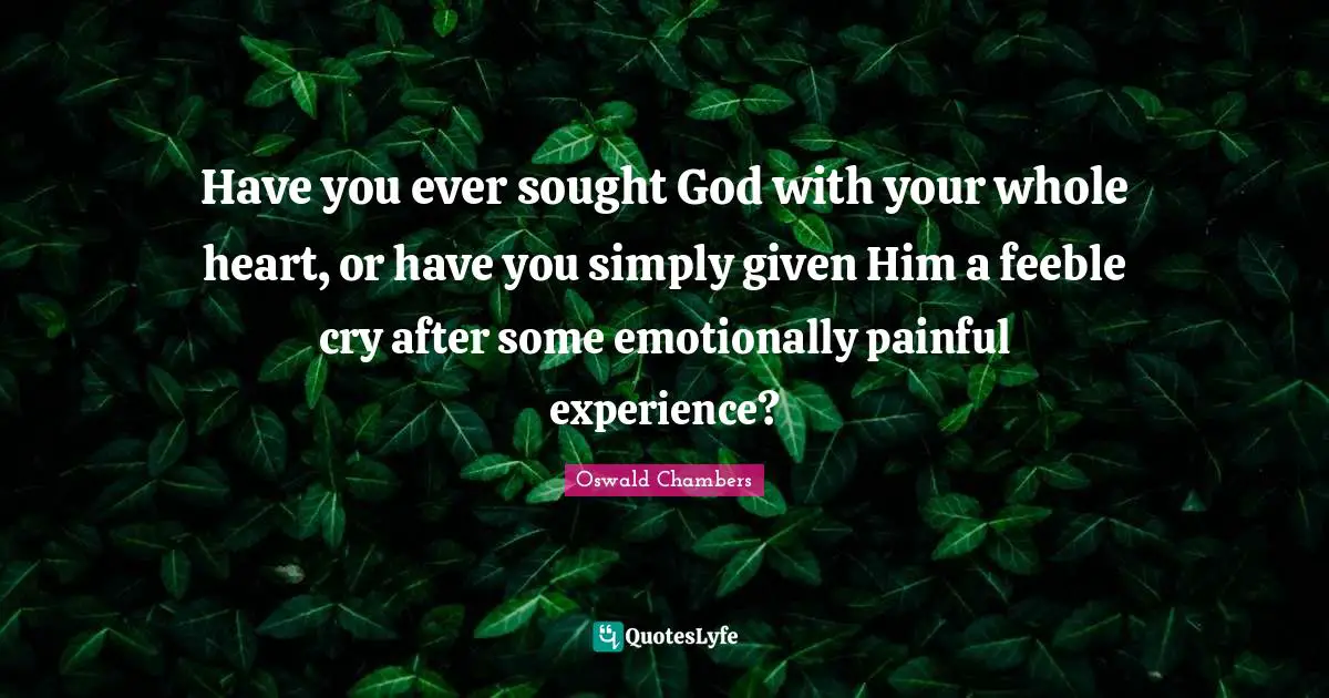 Have you ever sought God with your whole heart, or have you simply given Him a feeble cry after some emotionally painful experience?