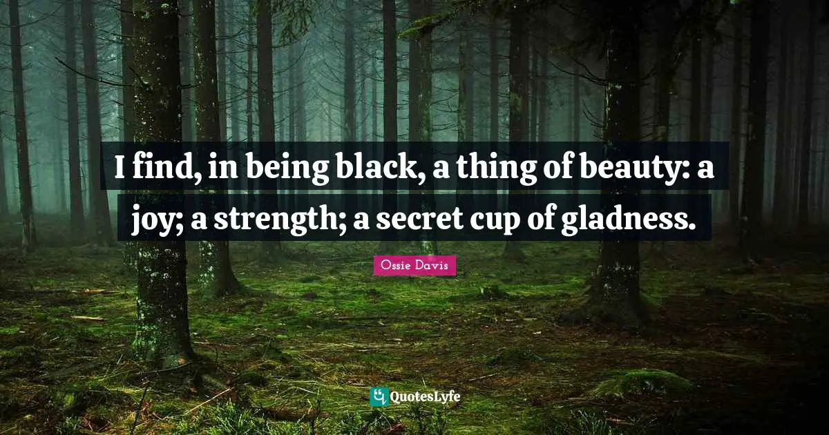 I find, in being black, a thing of beauty: a joy; a strength; a secret cup of gladness.