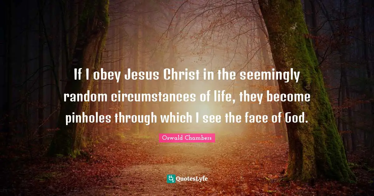 If I obey Jesus Christ in the seemingly random circumstances of life, they become pinholes through which I see the face of God.