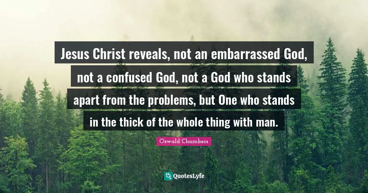 Jesus Christ reveals, not an embarrassed God, not a confused God, not a God who stands apart from the problems, but One who stands in the thick of the whole thing with man.