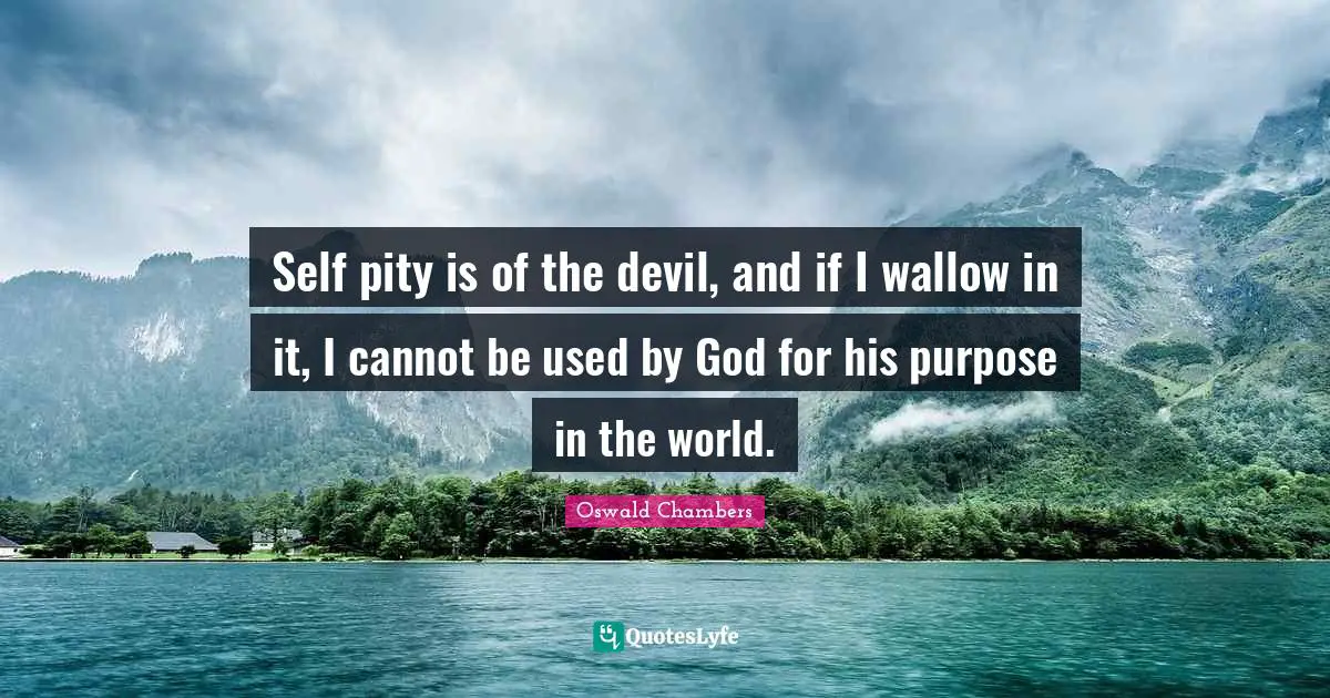 Self pity is of the devil, and if I wallow in it, I cannot be used by God for his purpose in the world.