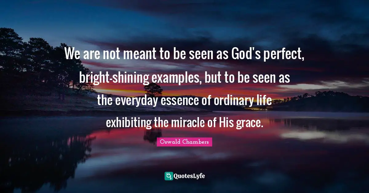 We are not meant to be seen as God's perfect, bright-shining examples, but to be seen as the everyday essence of ordinary life exhibiting the miracle of His grace.
