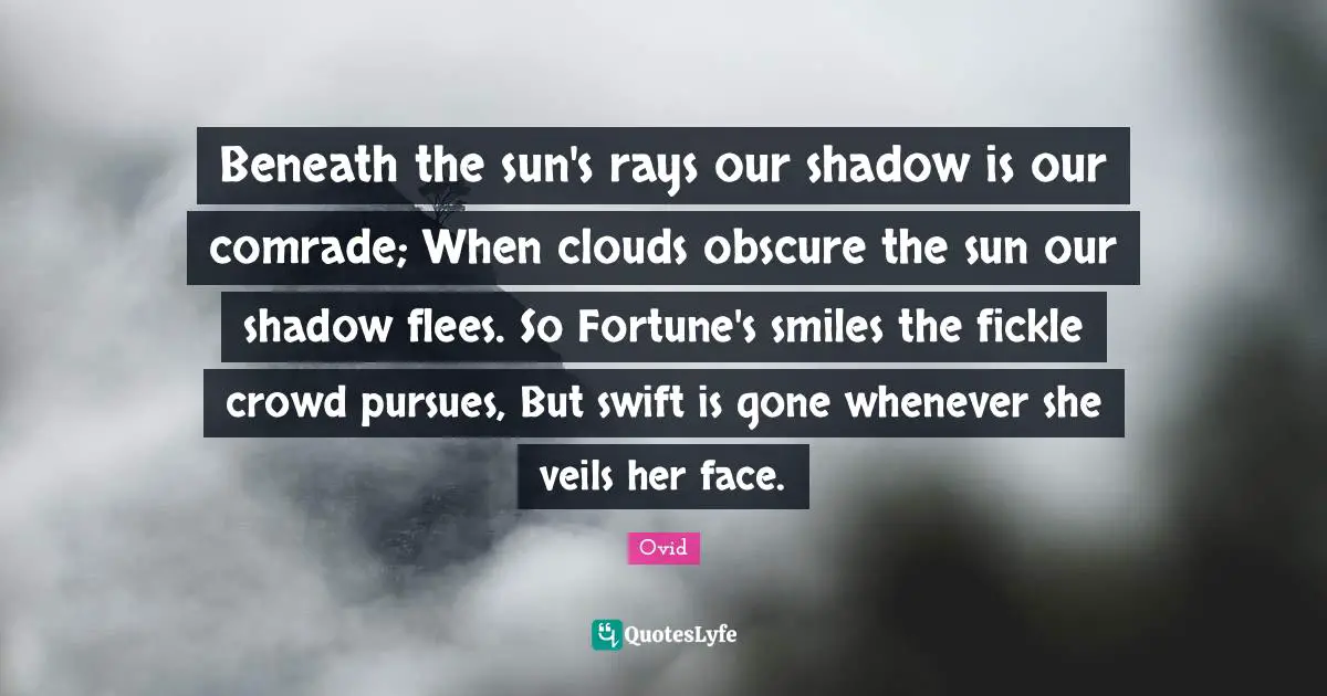 Beneath the sun's rays our shadow is our comrade; When clouds obscure the sun our shadow flees. So Fortune's smiles the fickle crowd pursues, But swift is gone whenever she veils her face.