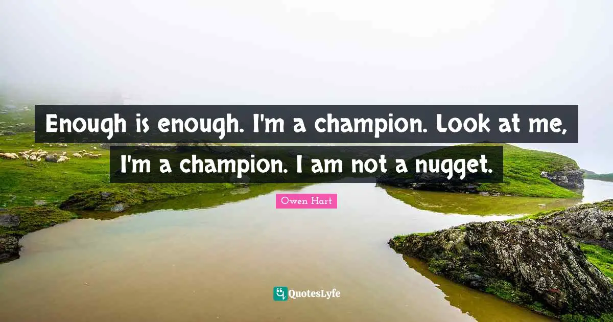 Owen Hart Quotes: "Enough is enough. I'm a champion. Look at me, I'm a champion. I am not a nugget."