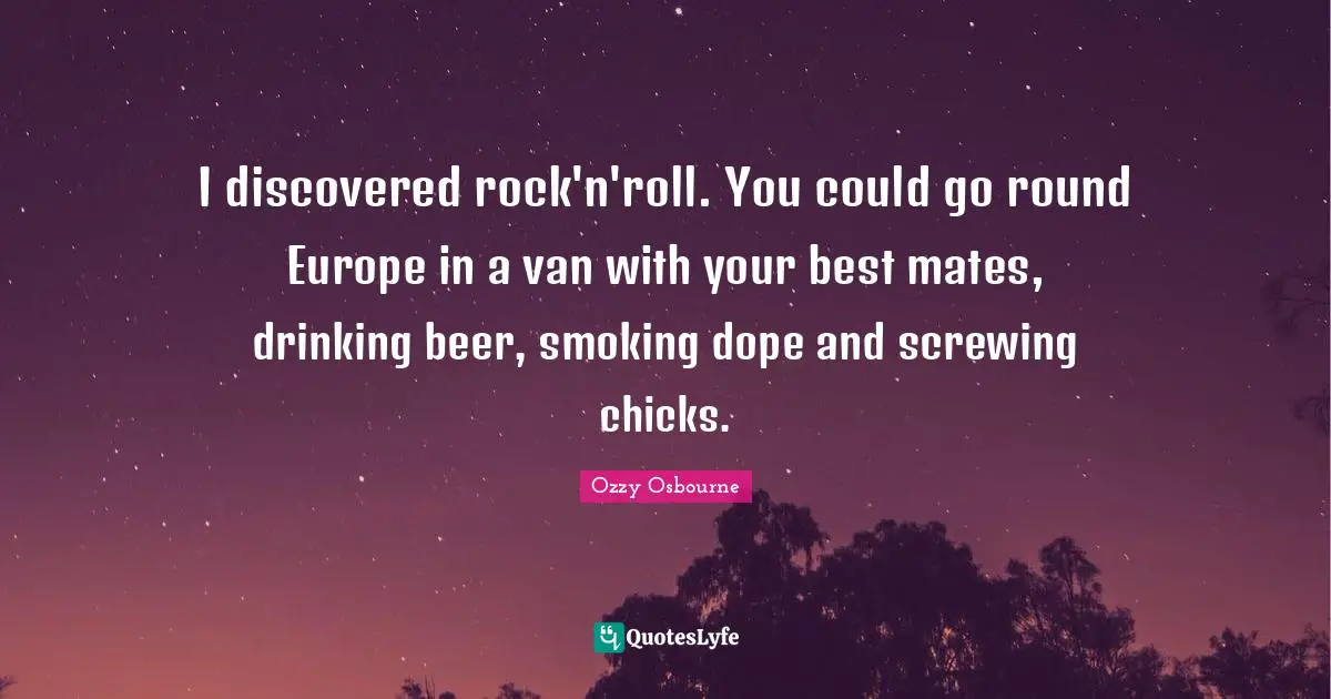 I discovered rock'n'roll. You could go round Europe in a van with your best mates, drinking beer, smoking dope and screwing chicks.