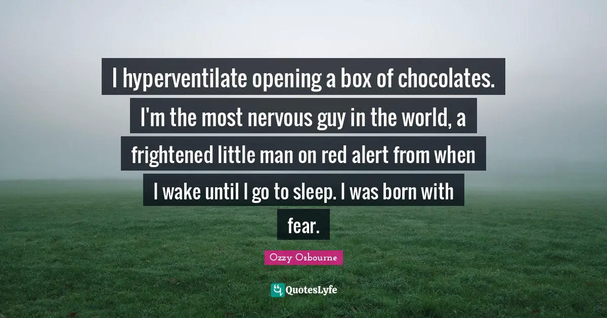 I hyperventilate opening a box of chocolates. I'm the most nervous guy in the world, a frightened little man on red alert from when I wake until I go to sleep. I was born with fear.