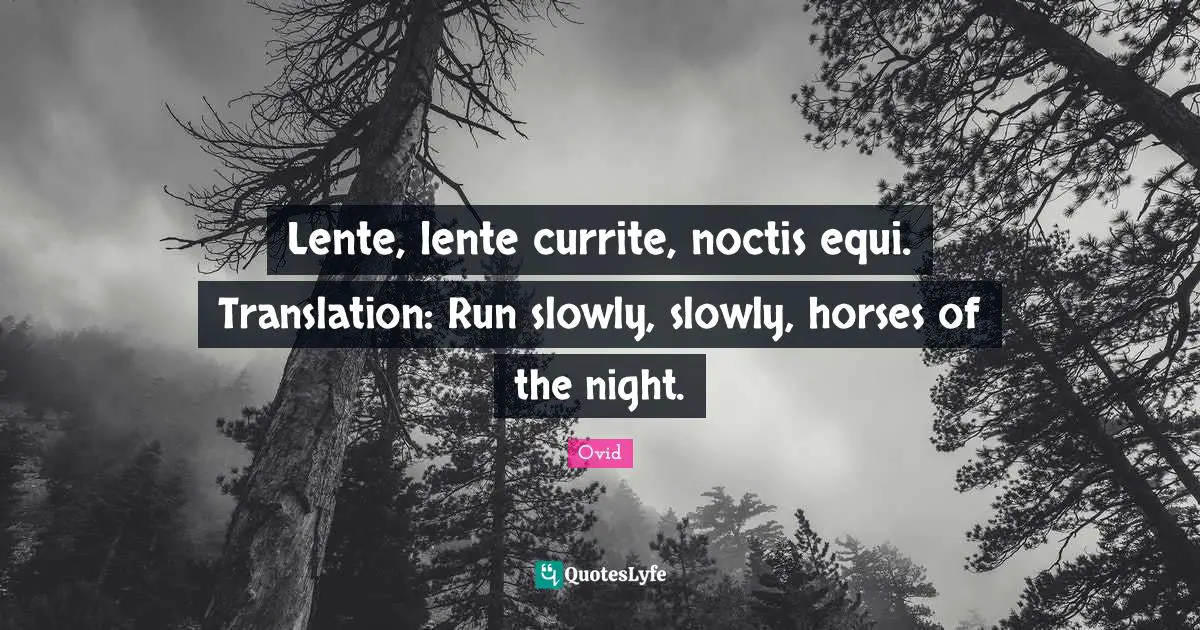 Lente, lente currite, noctis equi. Translation: Run slowly, slowly, horses of the night.