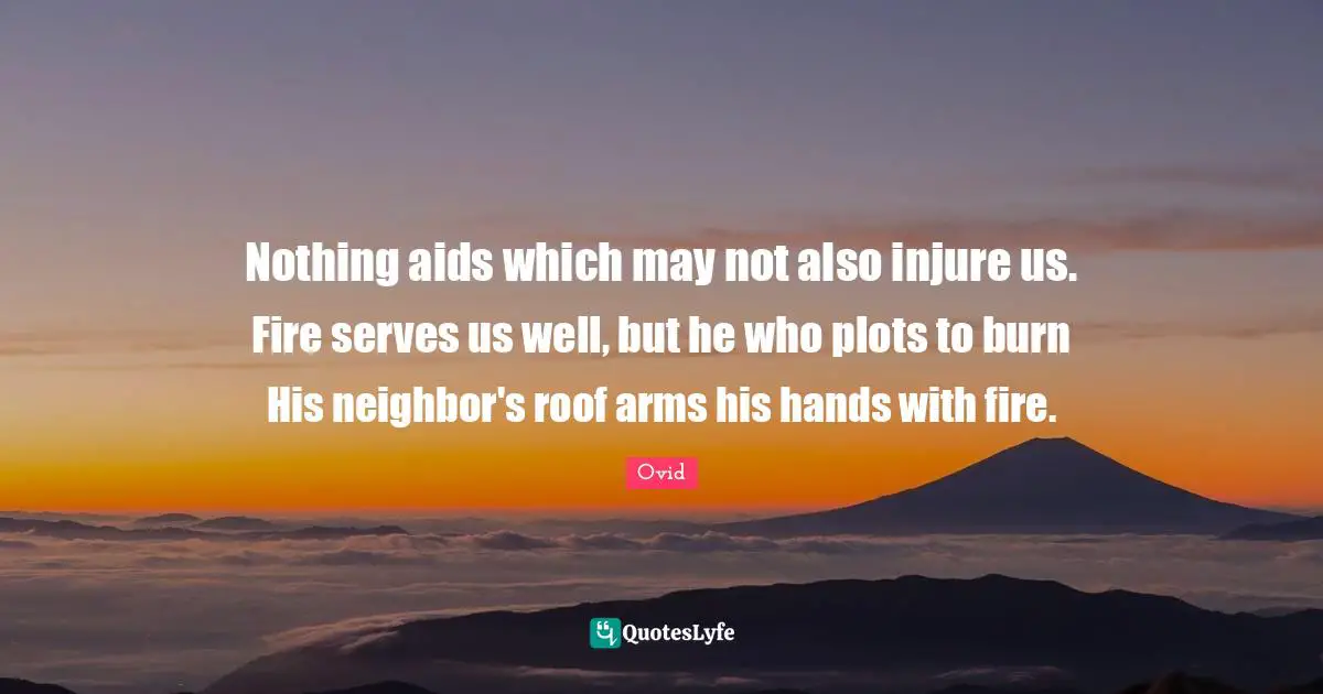 Nothing aids which may not also injure us. Fire serves us well, but he who plots to burn His neighbor's roof arms his hands with fire.
