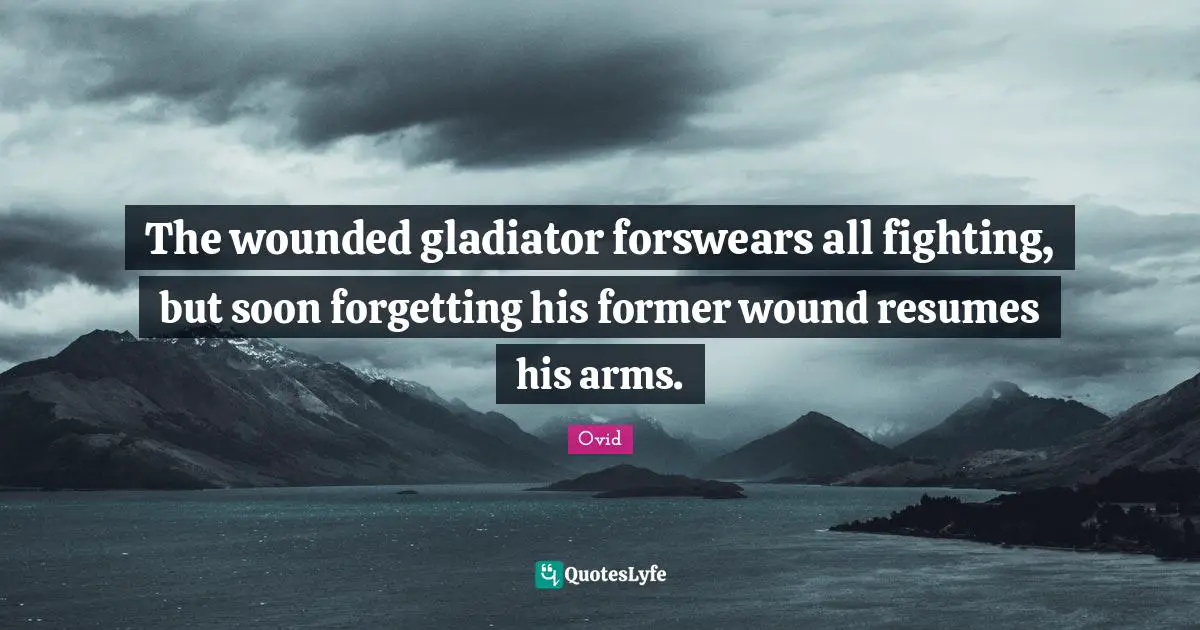 The wounded gladiator forswears all fighting, but soon forgetting his former wound resumes his arms.