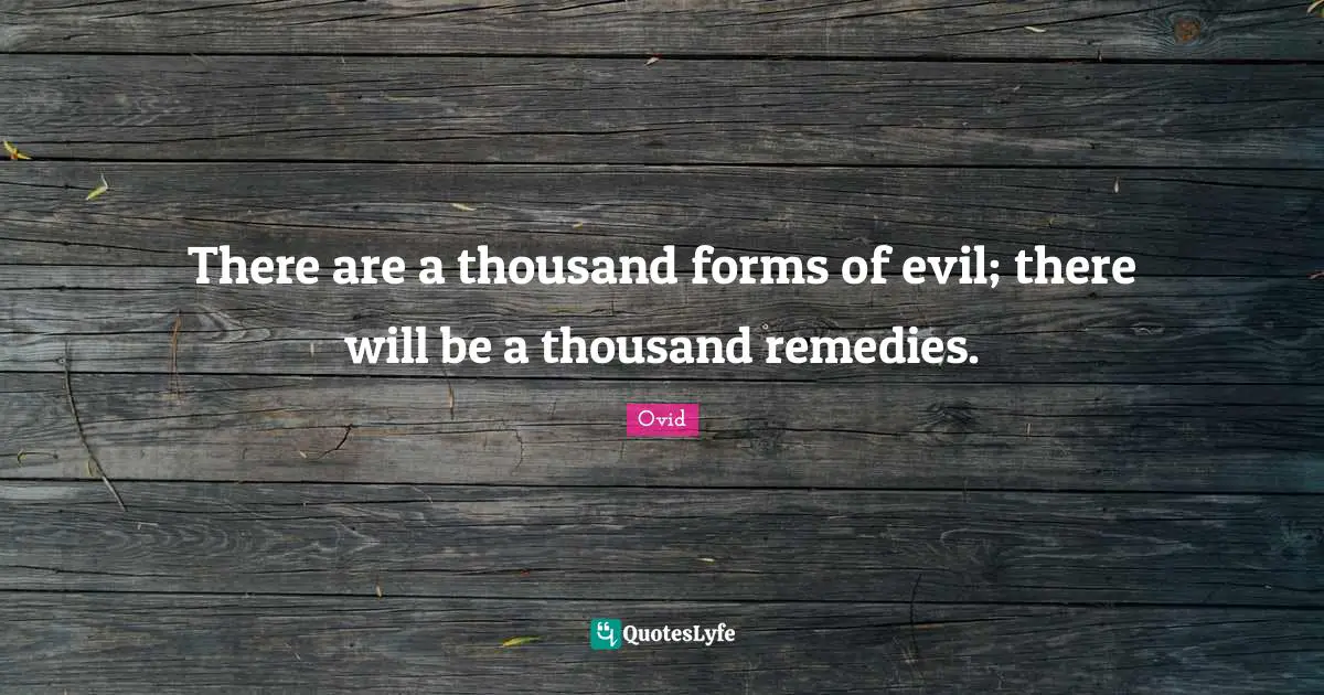 There are a thousand forms of evil; there will be a thousand remedies.