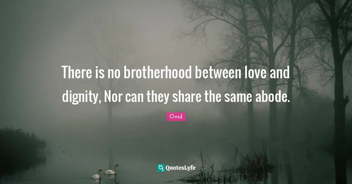There is no brotherhood between love and dignity, Nor can they share the same abode.