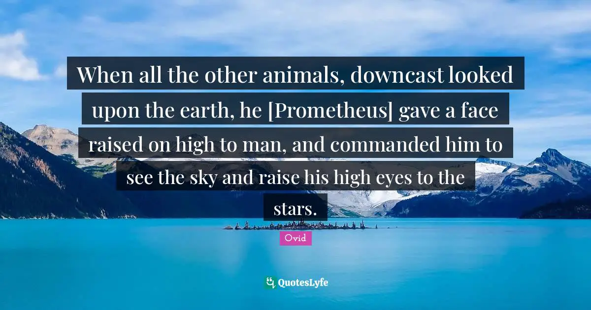 When all the other animals, downcast looked upon the earth, he [Prometheus] gave a face raised on high to man, and commanded him to see the sky and raise his high eyes to the stars.