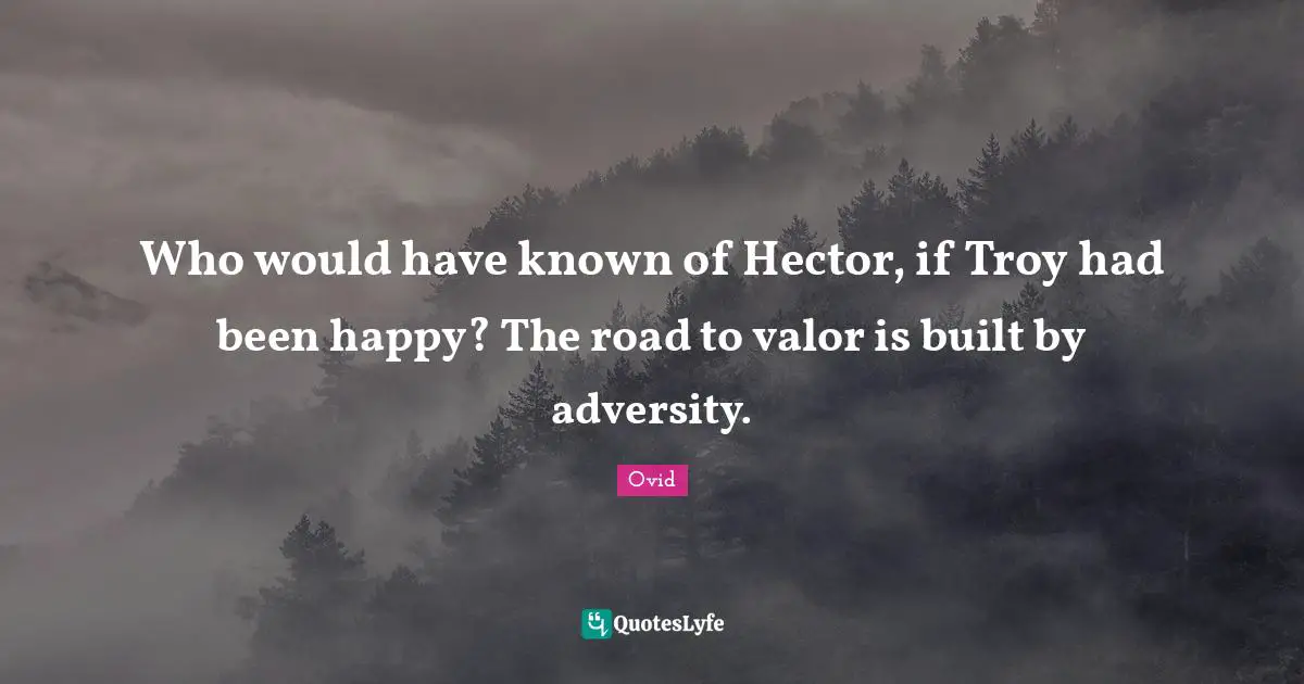 Who would have known of Hector, if Troy had been happy? The road to valor is built by adversity.