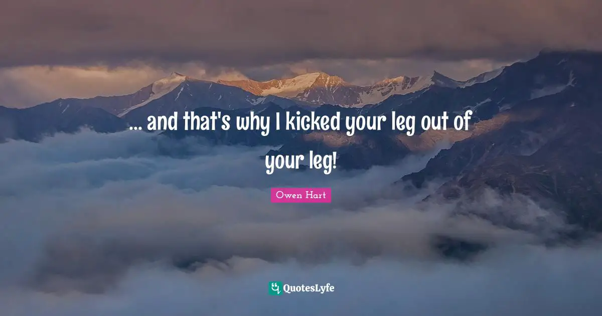 Owen Hart Quotes: "... and that's why I kicked your leg out of your leg!"