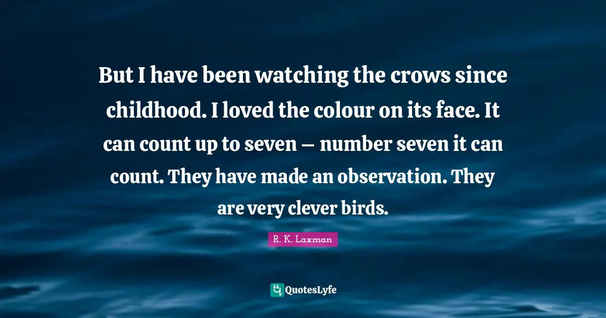 Very Clever Quotes: "But I have been watching the crows since childhood. I loved the colour on its face. It can count up to seven – number seven it can count. They have made an observation. They are very clever birds."