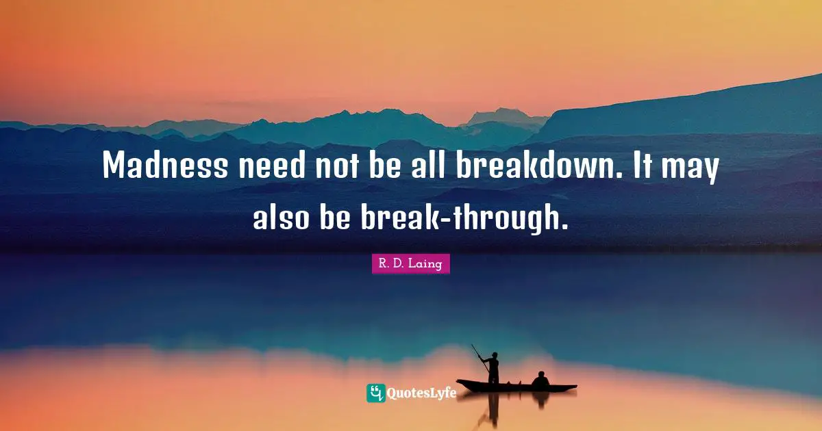 Madness need not be all breakdown. It may also be break-through.