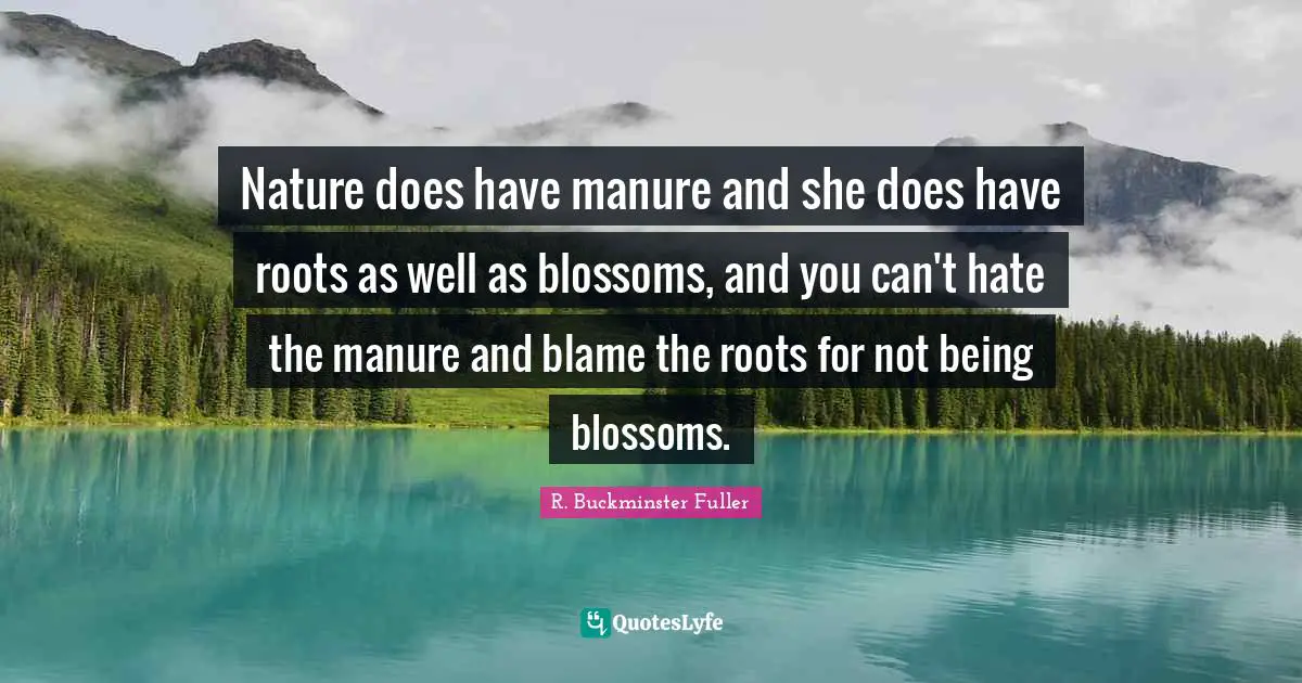 Nature does have manure and she does have roots as well as blossoms, and you can't hate the manure and blame the roots for not being blossoms.