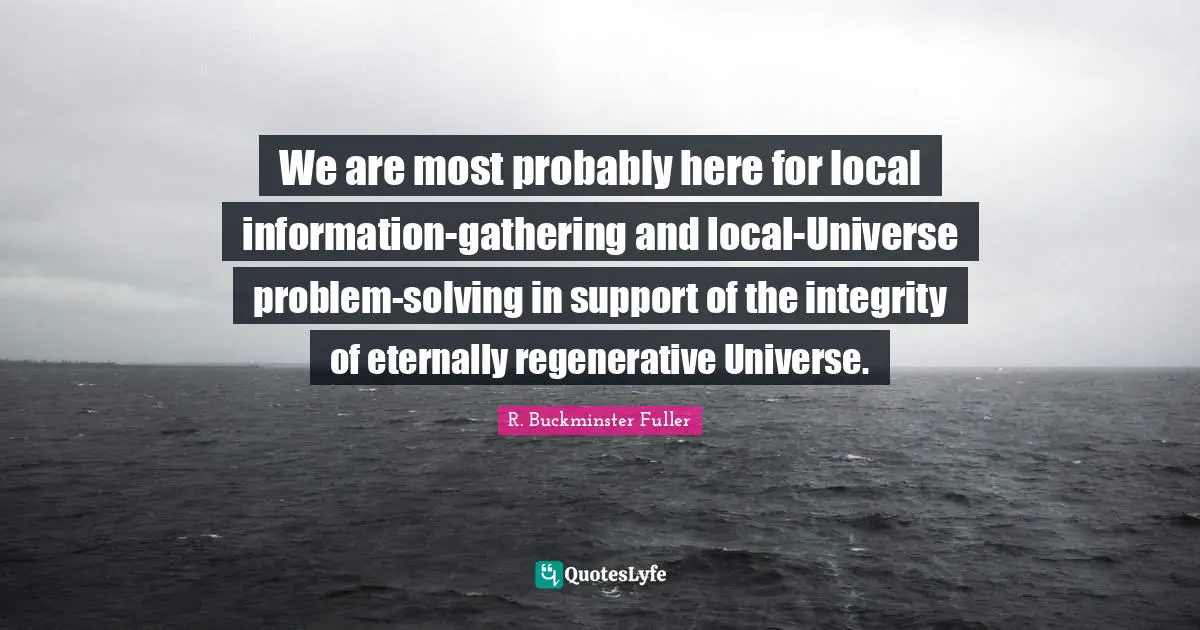 We are most probably here for local information-gathering and local-Universe problem-solving in support of the integrity of eternally regenerative Universe.