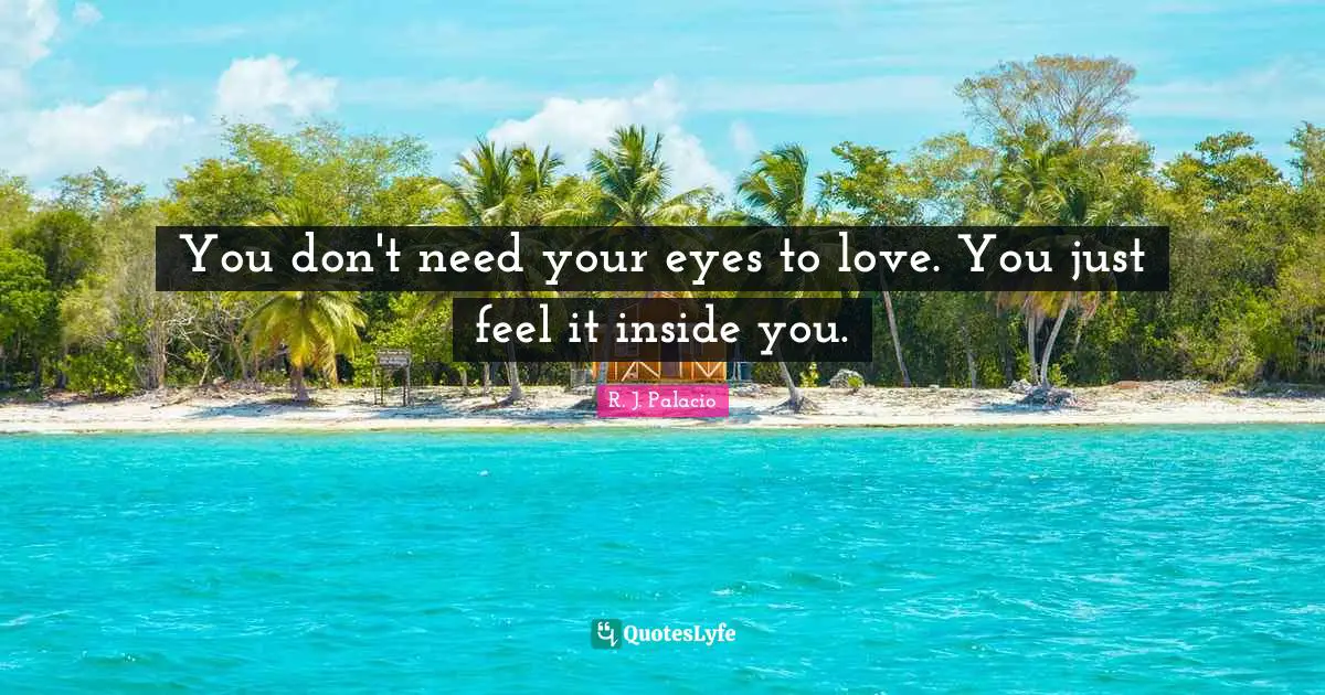 R.J. Palacio Quotes: "You don't need your eyes to love. You just feel it inside you."