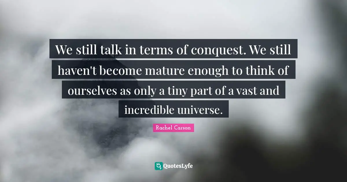 Mature Quotes: "We still talk in terms of conquest. We still haven't become mature enough to think of ourselves as only a tiny part of a vast and incredible universe."