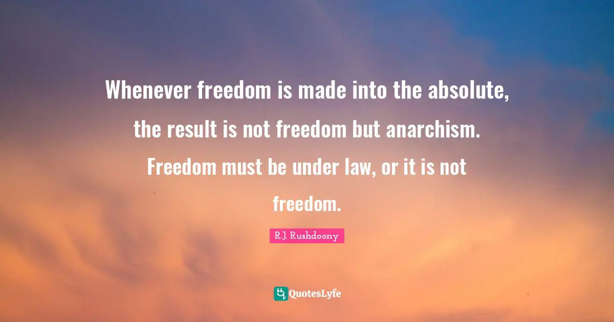 Whenever freedom is made into the absolute, the result is not freedom but anarchism. Freedom must be under law, or it is not freedom.