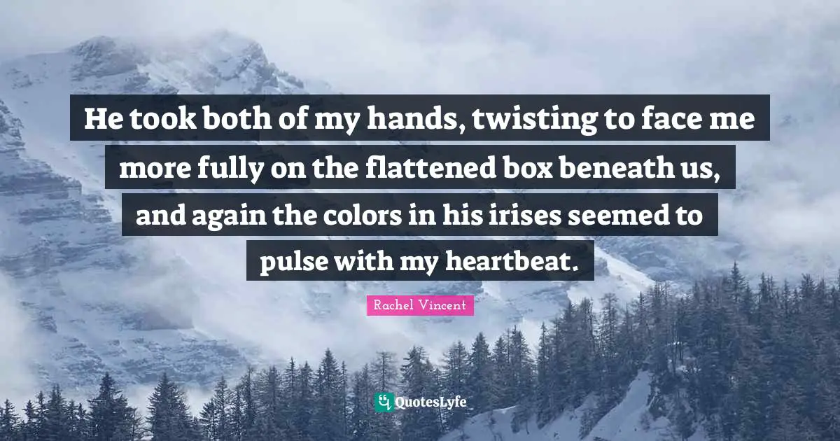 He took both of my hands, twisting to face me more fully on the flattened box beneath us, and again the colors in his irises seemed to pulse with my heartbeat.