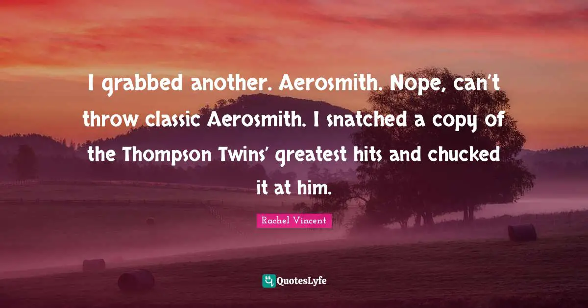 I grabbed another. Aerosmith. Nope, can’t throw classic Aerosmith. I snatched a copy of the Thompson Twins’ greatest hits and chucked it at him.