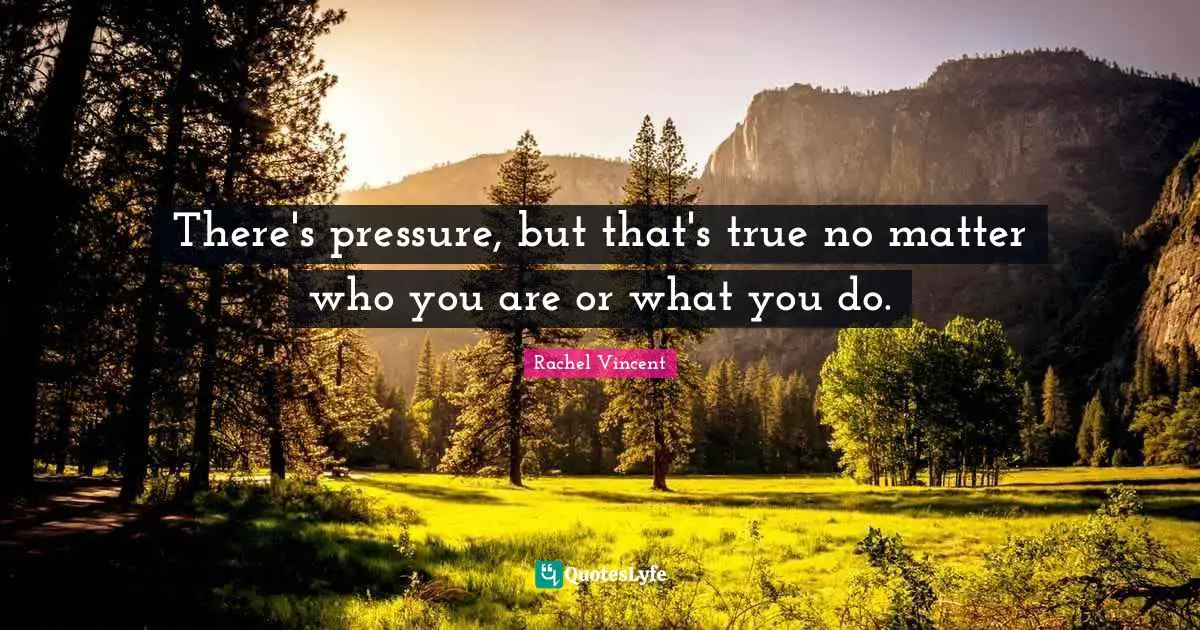 There's pressure, but that's true no matter who you are or what you do.