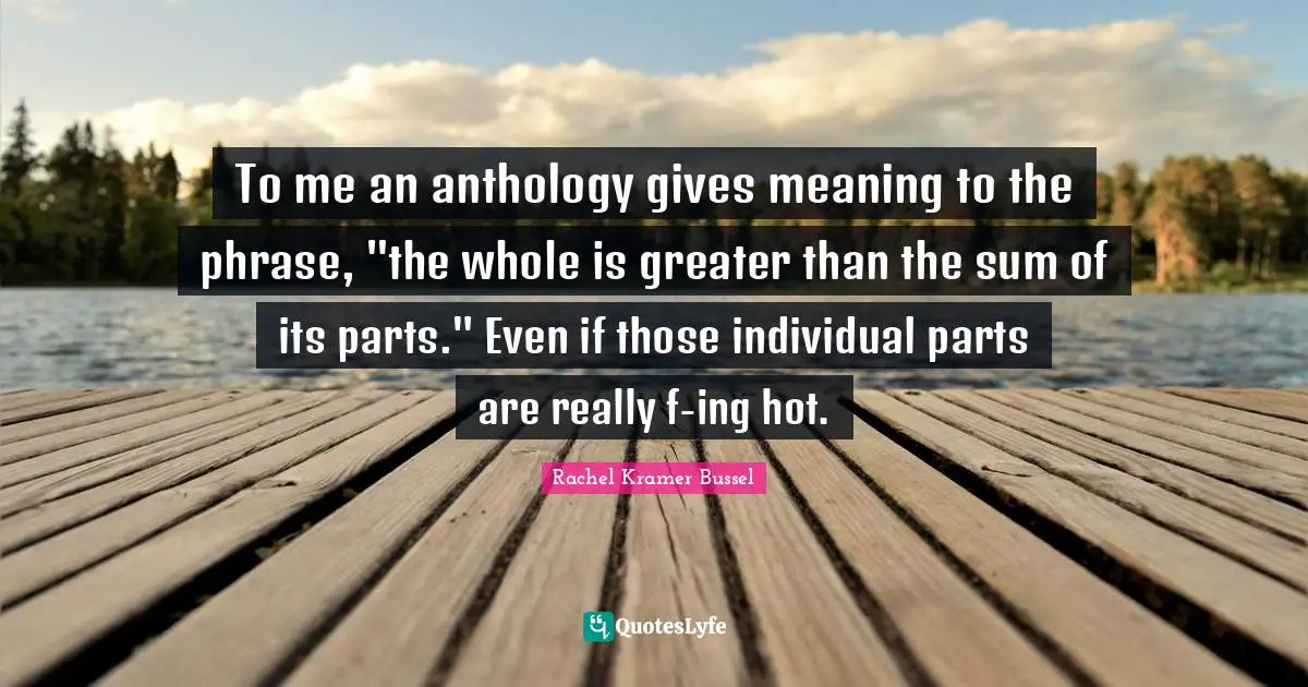 To me an anthology gives meaning to the phrase, "the whole is greater than the sum of its parts." Even if those individual parts are really f-ing hot.