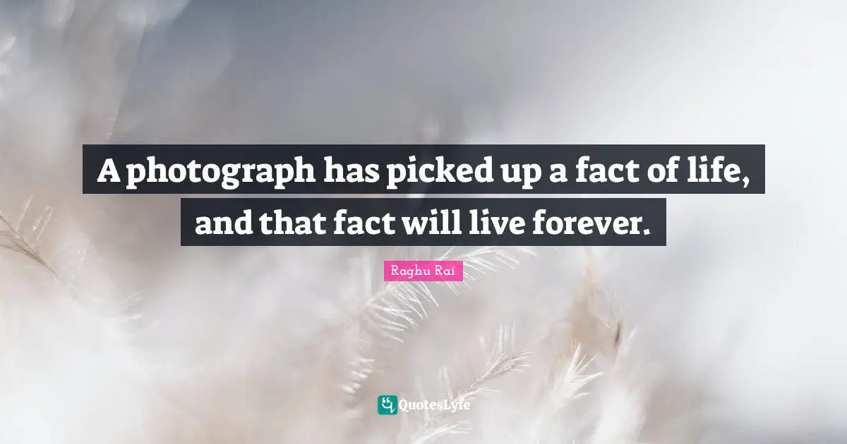 A photograph has picked up a fact of life, and that fact will live forever.