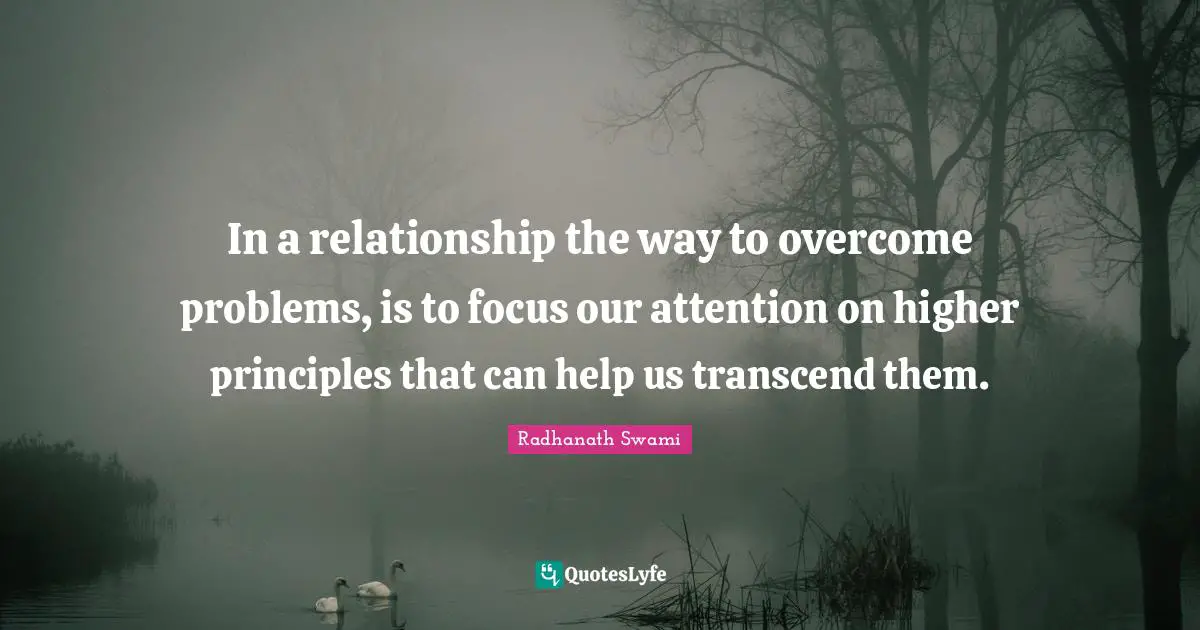 In a relationship the way to overcome problems, is to focus our attention on higher principles that can help us transcend them.