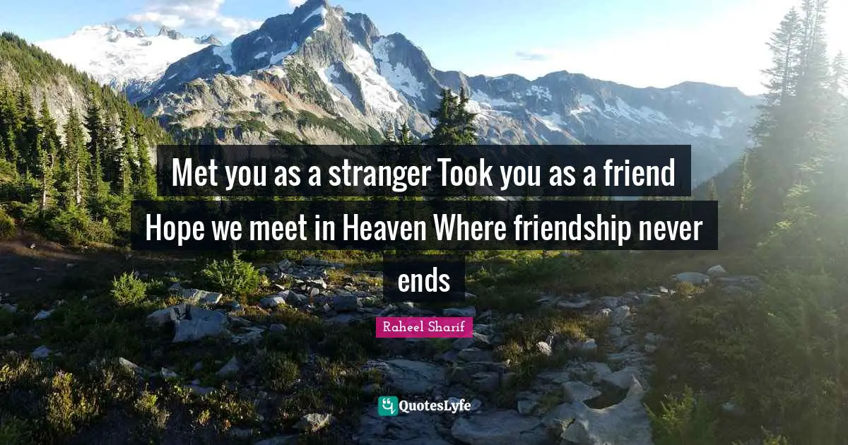 Met you as a stranger Took you as a friend Hope we meet in Heaven Where friendship never ends